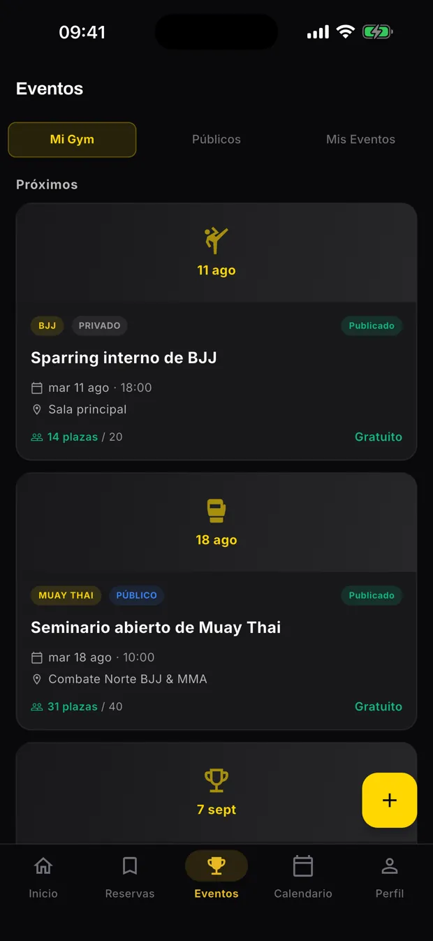Ficha de una velada con su cartel en la app de XFight